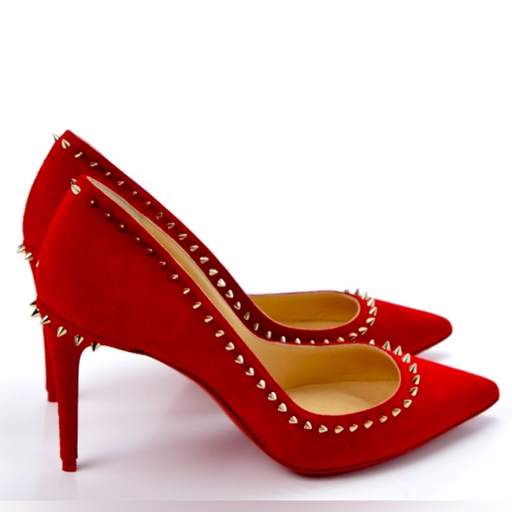 ***BRAND NEW~NEVER WORN***Louboutin  Red spiked heels~size 37